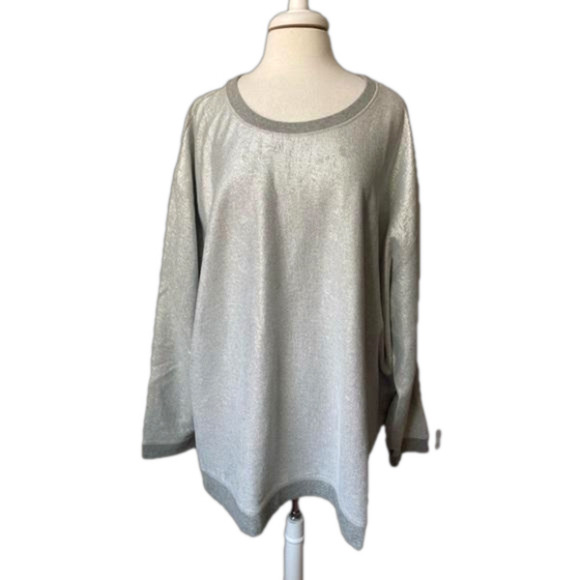 Roaman's NWOT Glitter Metallic Silver Long Sleeve Crewneck Cozy Sweatshirt 3-4X - Picture 1 of 7
